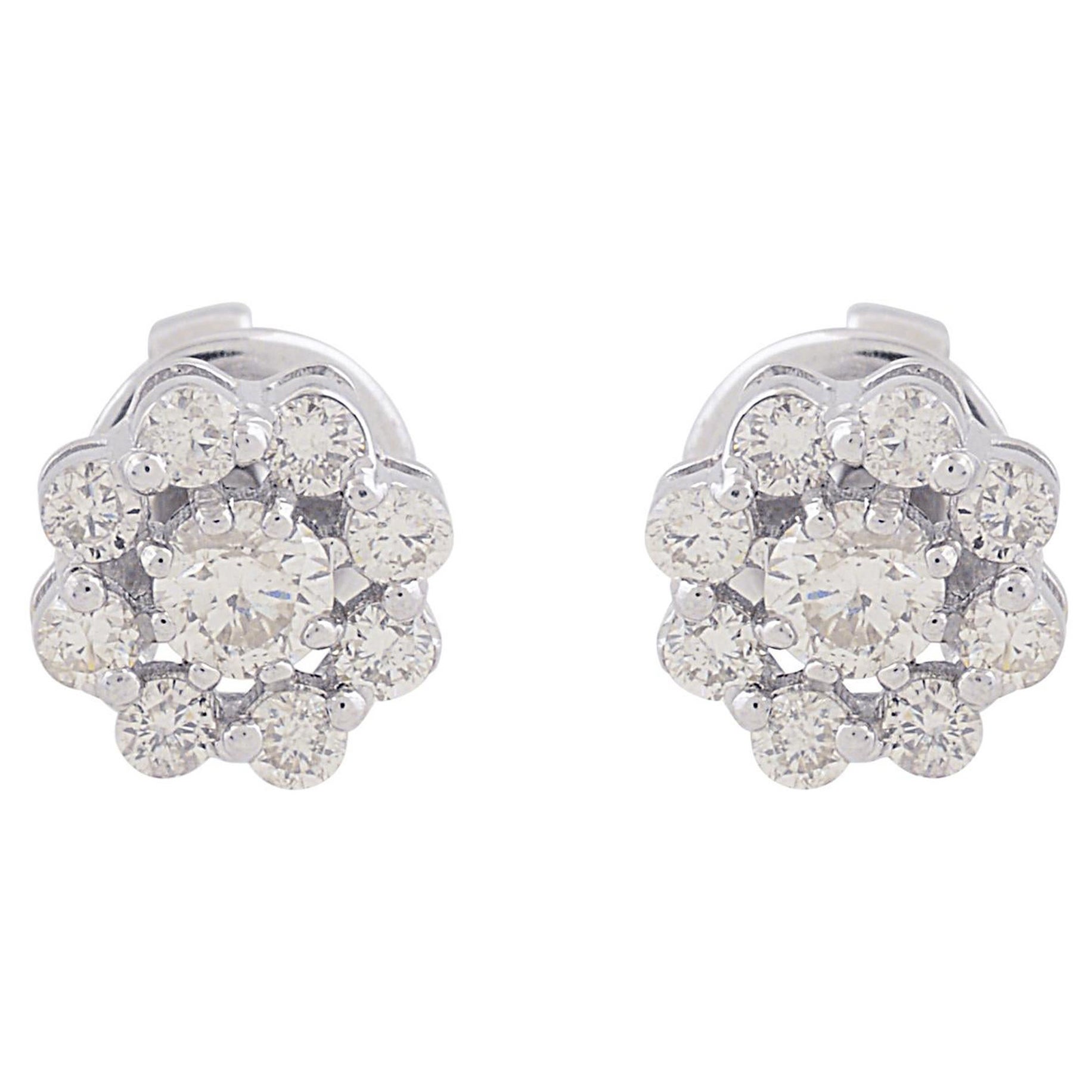 Natural 0.46 Ct SI/HI Round Brilliant Cut Diamond Flower Earrings 10k White Gold