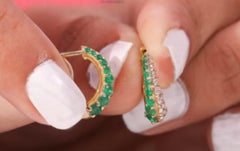 14k Yellow Gold Emerald and Diamond Stud Earrings, 0.46ct & 0.42ct