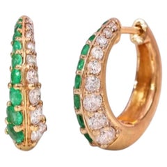 14k Yellow Gold Emerald and Diamond Stud Earrings, 0.46ct & 0.42ct