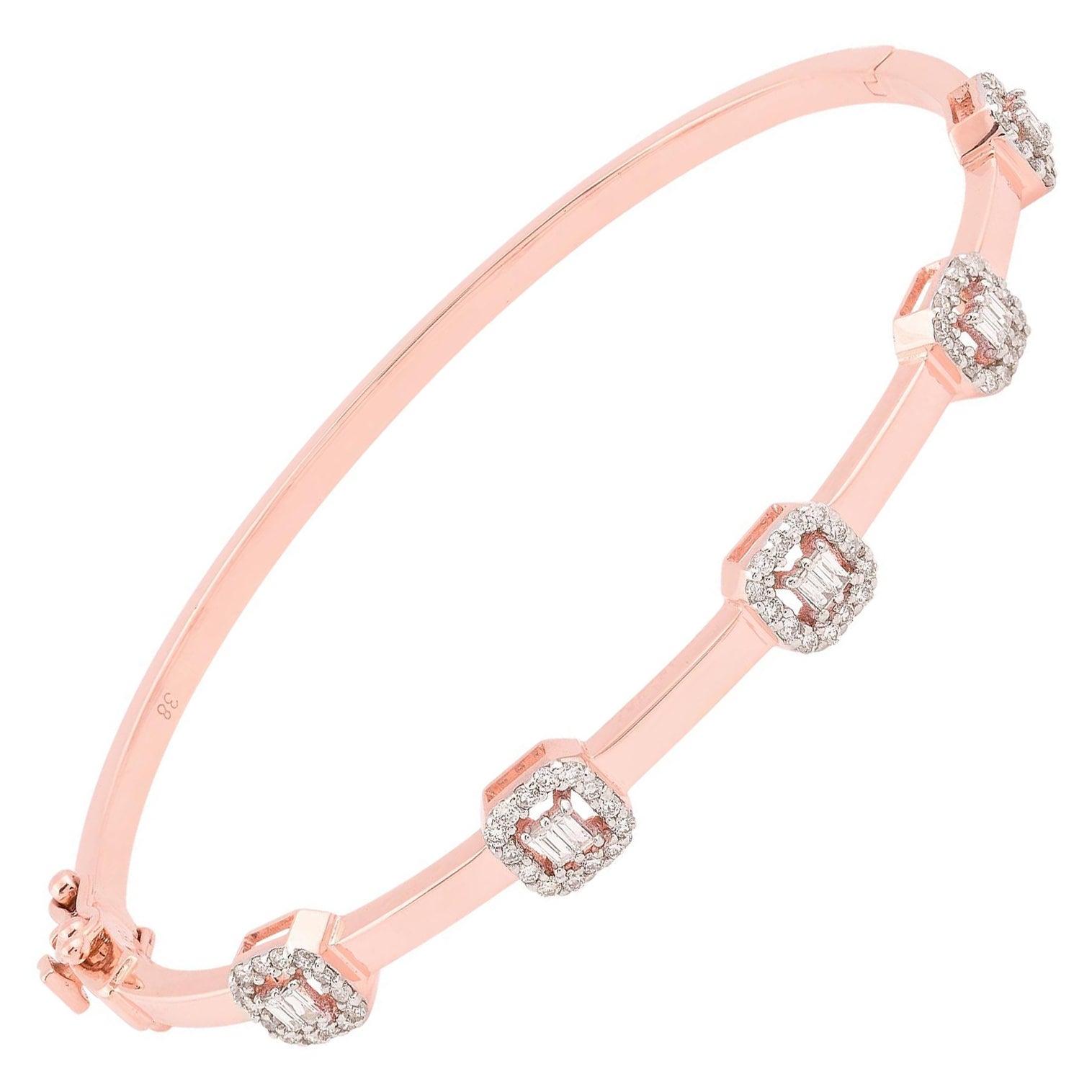 Taille baguette Natural 0.47 Carat Baguette Round Diamond Cuff Bracelet 14 Karat Rose Gold en vente