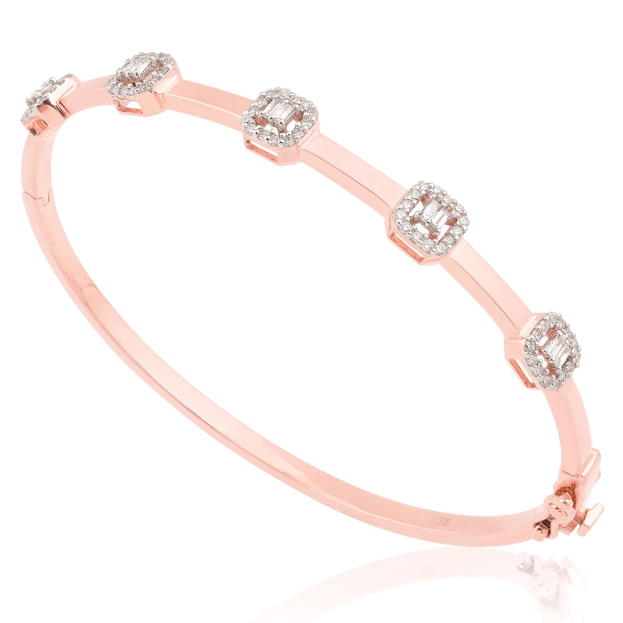 Natural 0.47 Carat Baguette Round Diamond Cuff Bracelet 14 Karat Rose Gold Neuf - En vente à Diera, Dubai