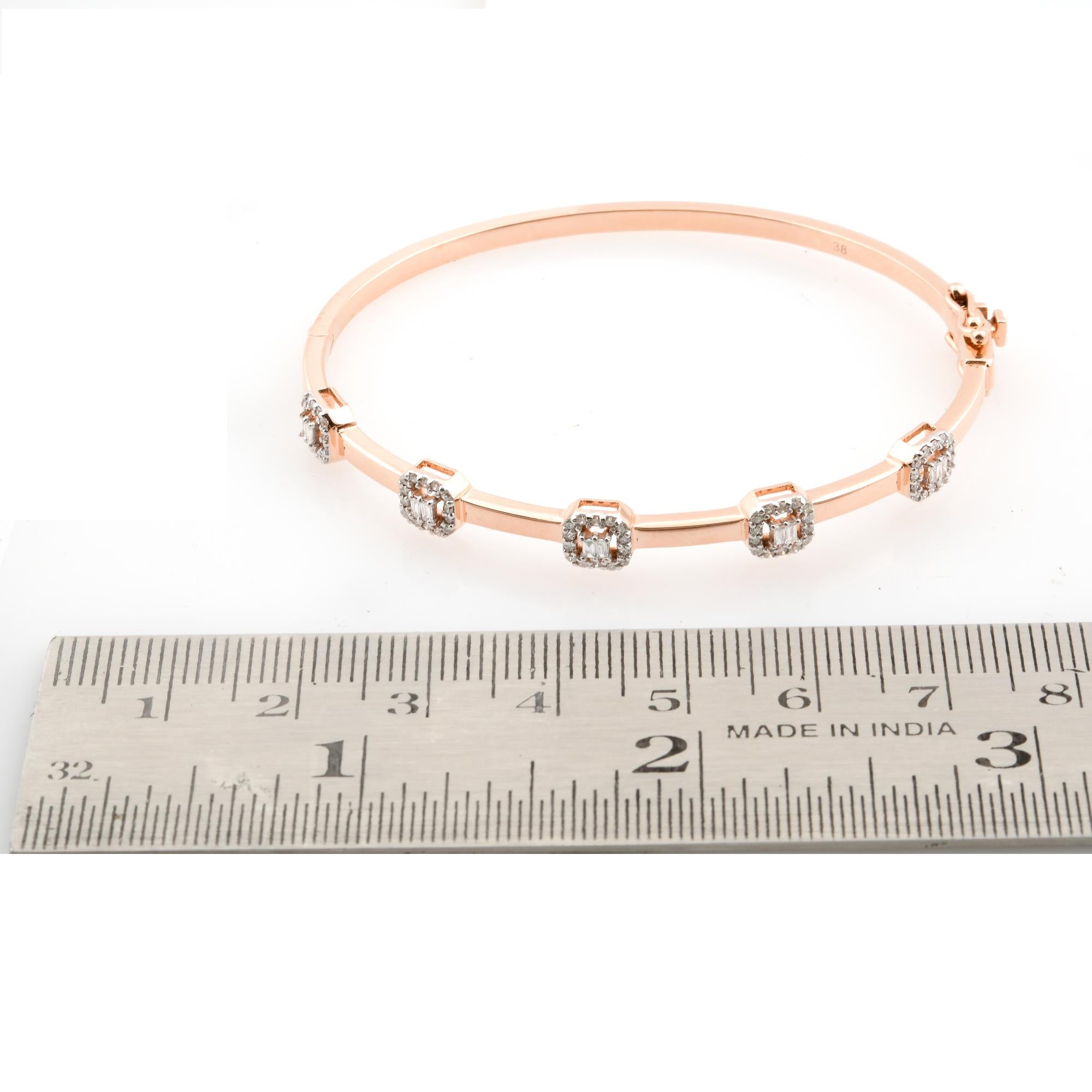 Natural 0.47 Carat Baguette Round Diamond Cuff Bracelet 14 Karat Rose Gold en vente 1