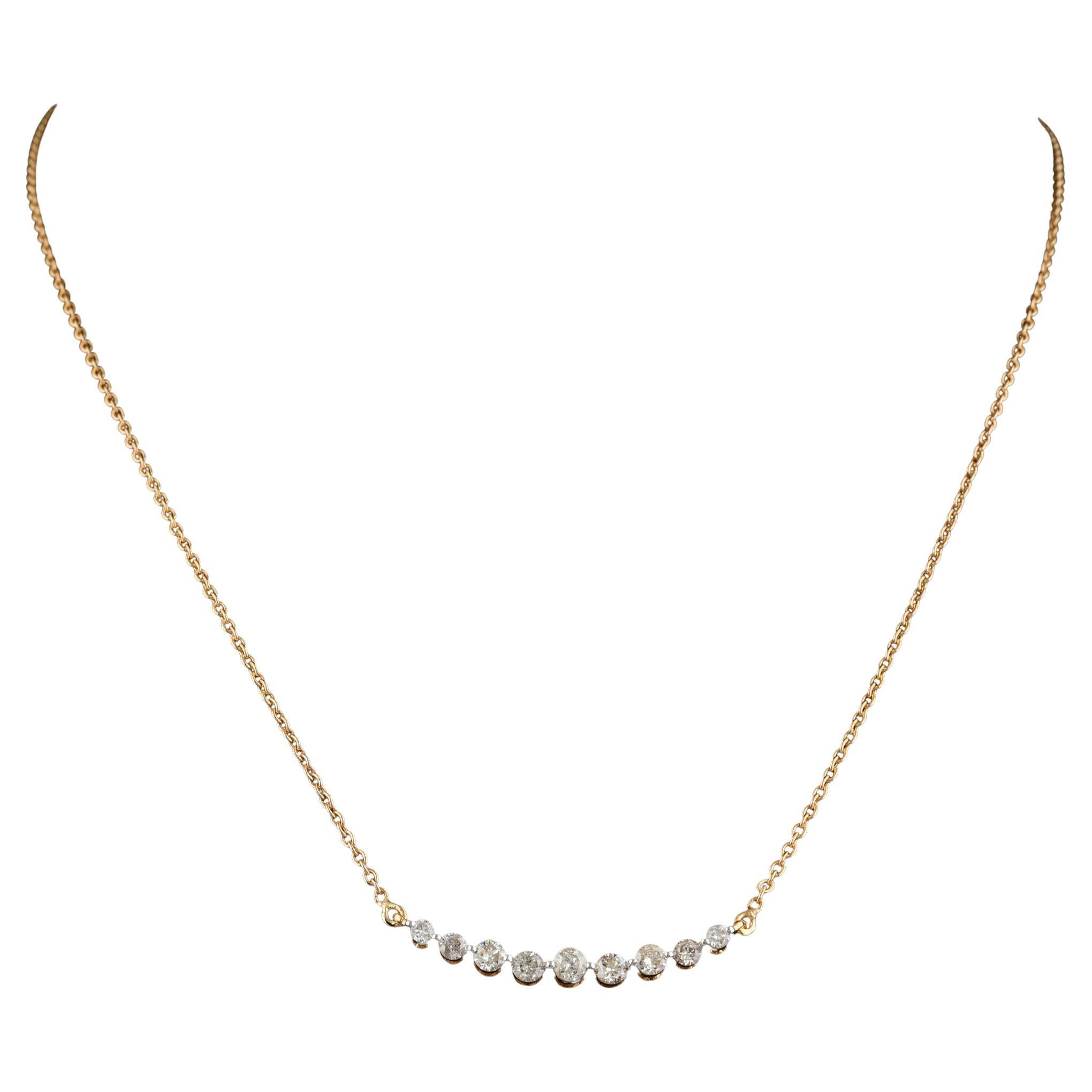 Natural 0.47 Carat Diamond Charm Necklace 18 Karat Yellow Gold Handmade Jewelry For Sale