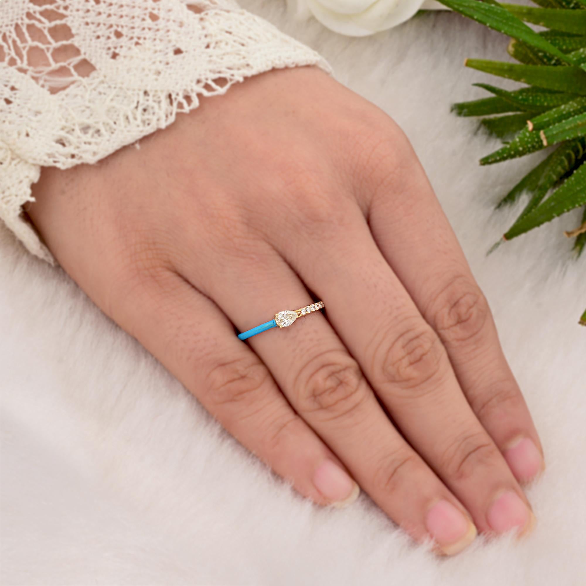 En vente :  Bague en or jaune 14 carats avec diamants naturels de 0,47 carat, turquoise et émail 4
