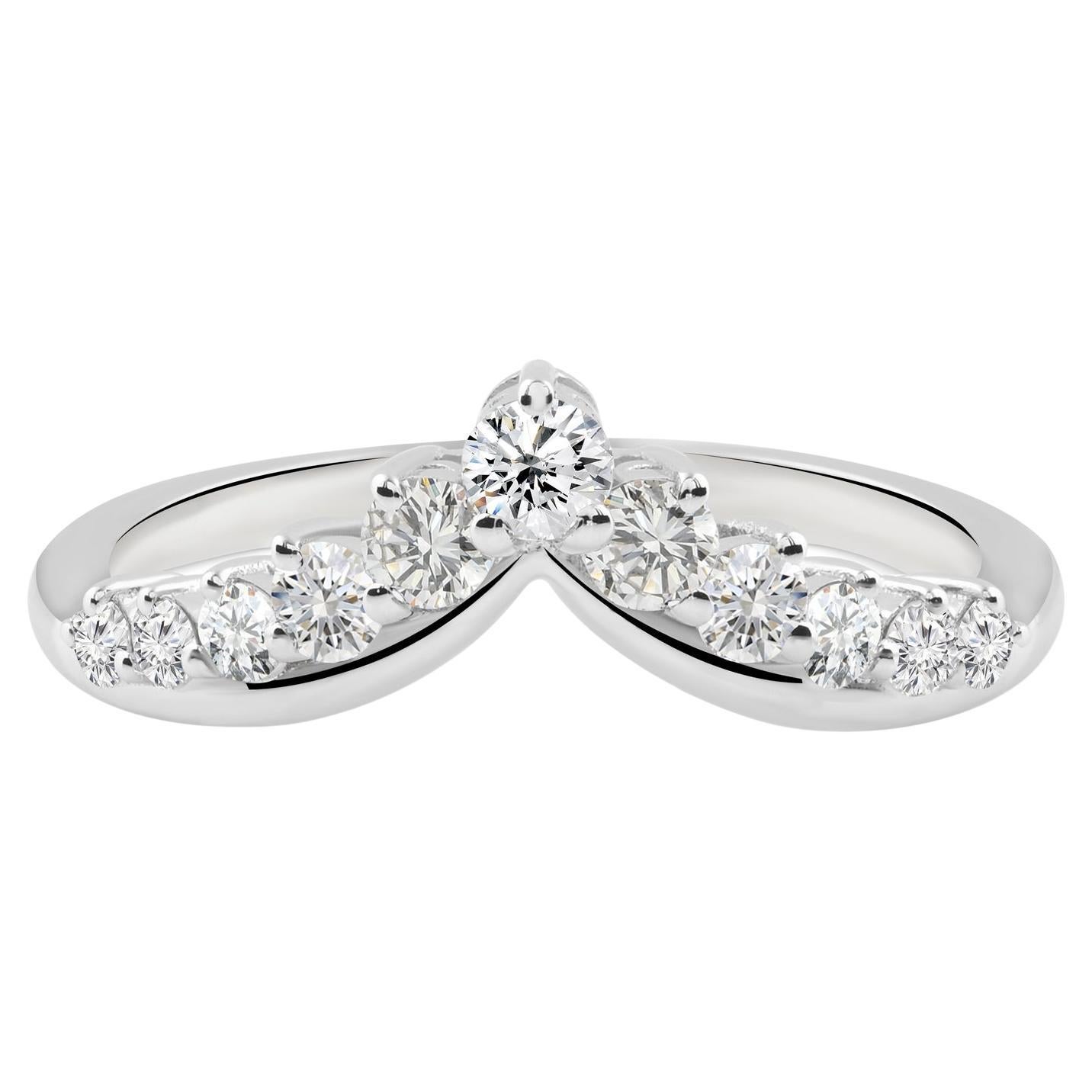 Nature 0.47 Carat SI Clarity HI Color Diamond Chevron Ring 9 Karat White Gold