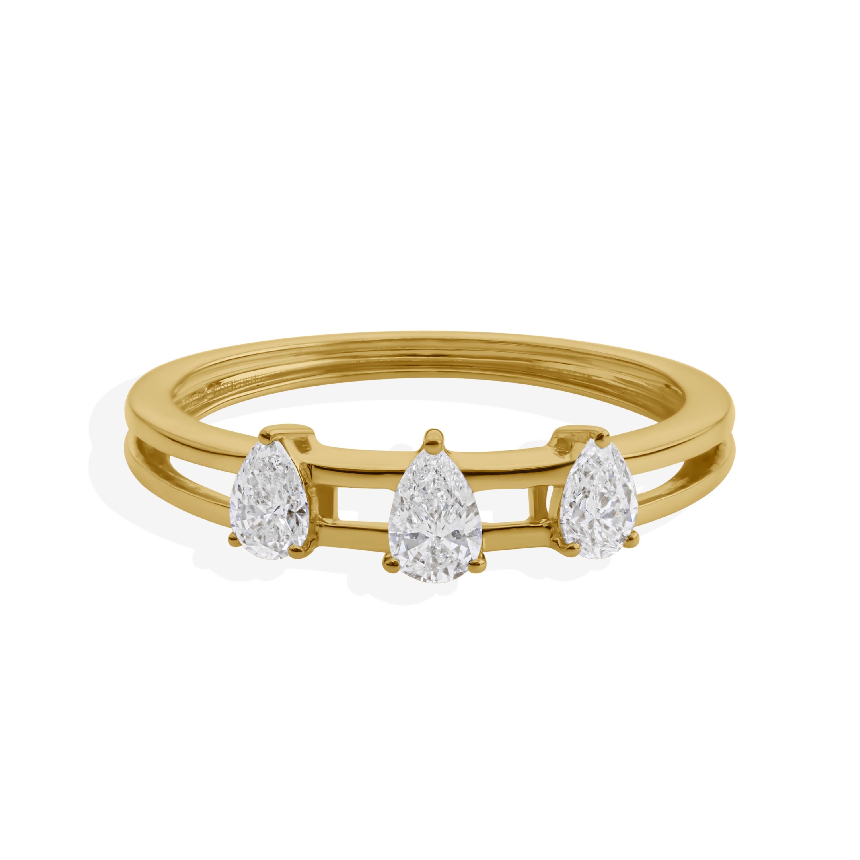 For Sale:  Natural 0.47 Carat SI Clarity HI Color Pear Diamond Ring 14 Karat Yellow Gold 9