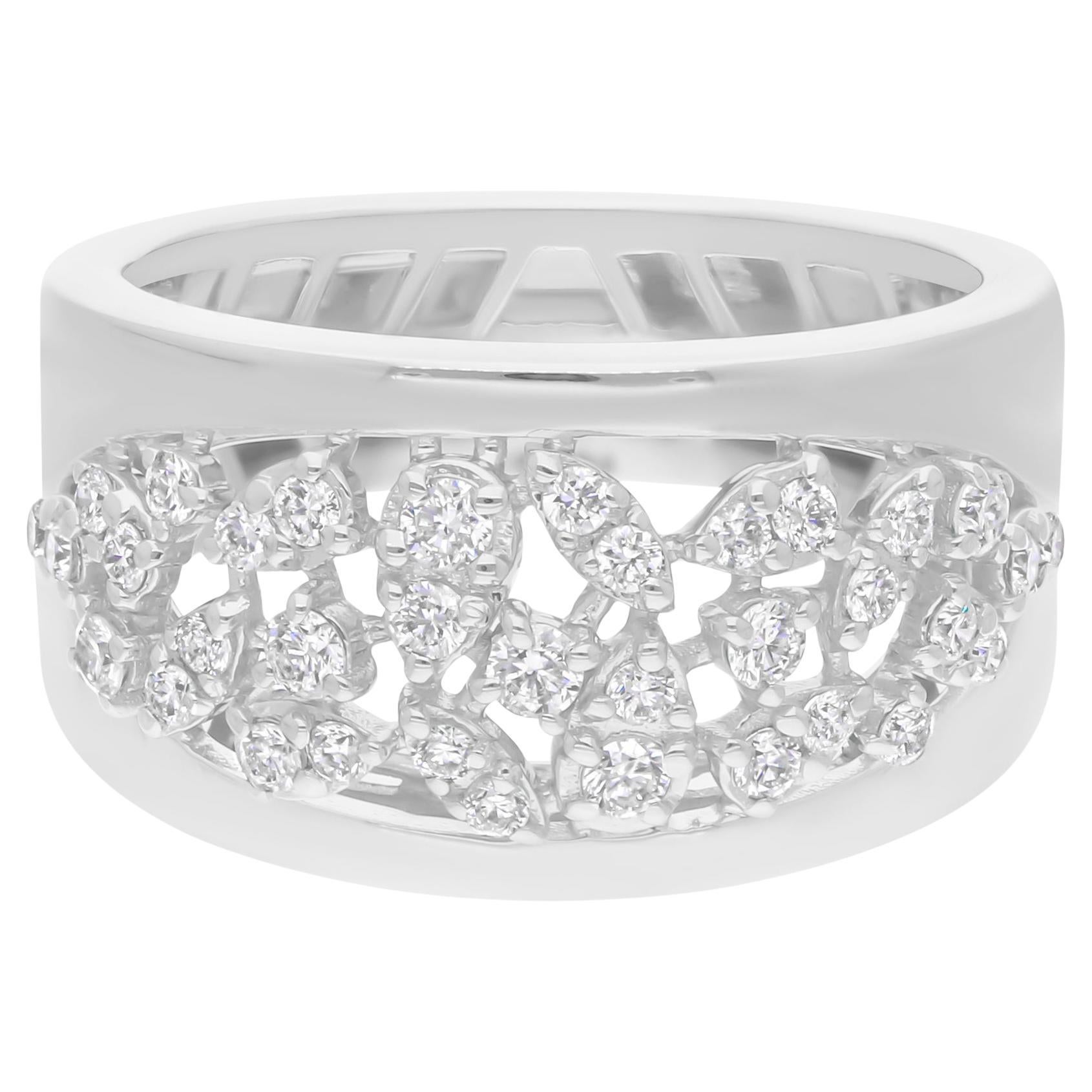 Anillo de diamantes naturales talla brillante redonda SI/H de 0,47 quilates Joyas de oro blanco de 14k en venta