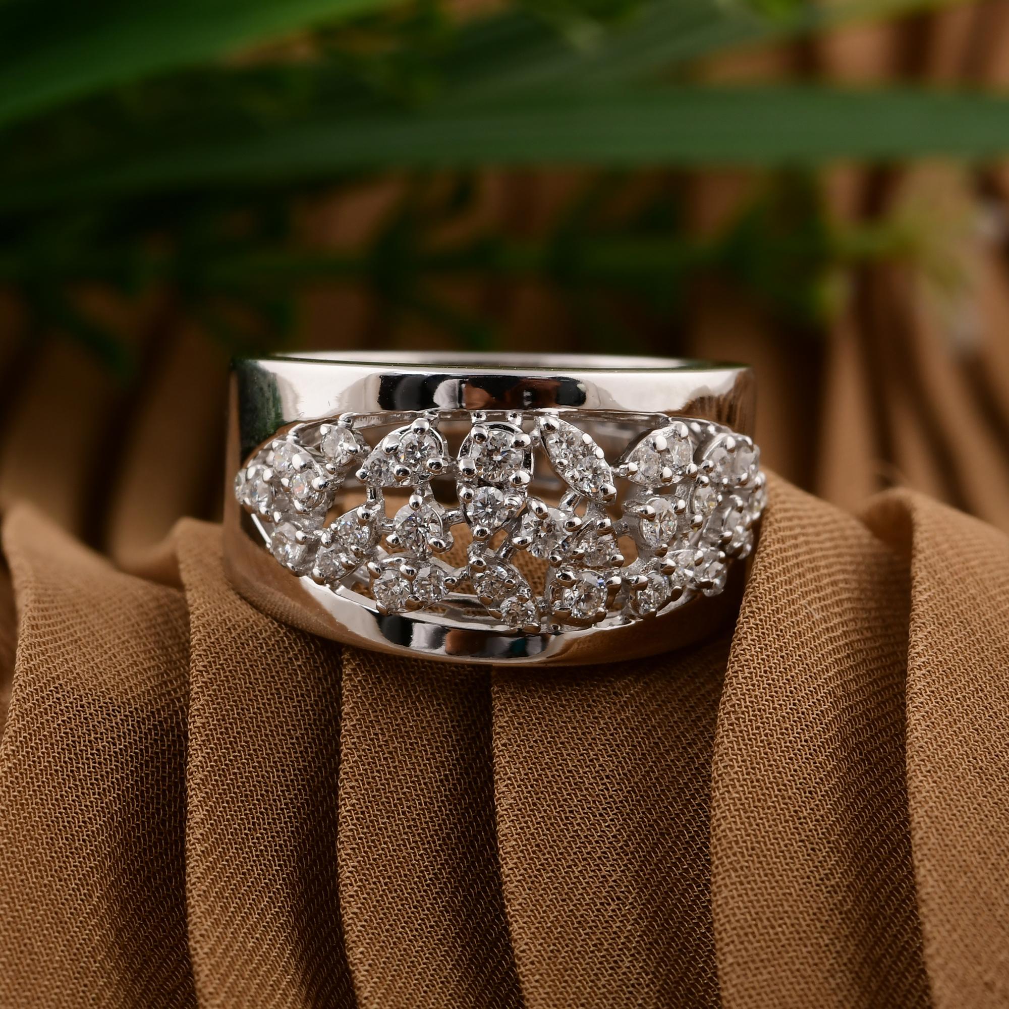 Round Cut Natural 0.47 Carat SI/H Round Brilliant Cut Diamond Ring 18k White Gold Jewelry For Sale