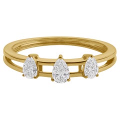 Nature 0.47ct SI Clarity HI Color Diamond Three Stone Ring 18 Karat Yellow Gold