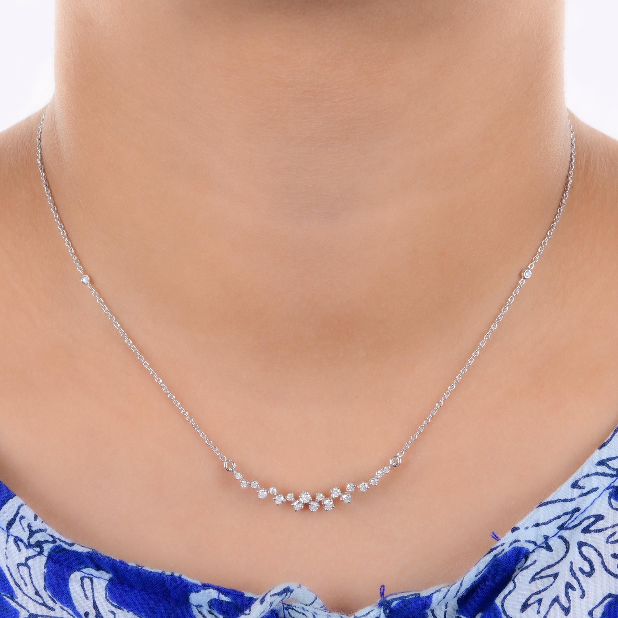 Women's Natural 0.48 Carat Round Diamond Necklace 14 Karat White Gold Handmade Jewelry For Sale