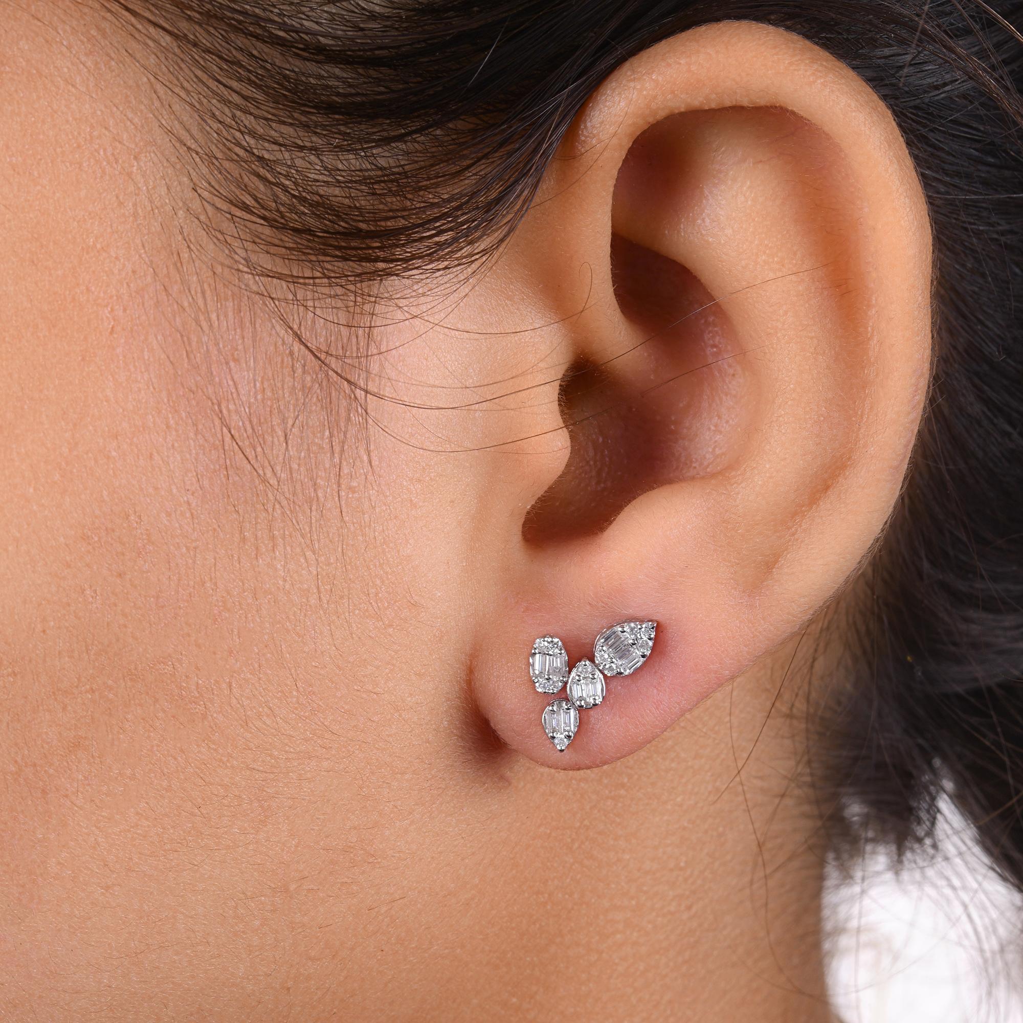 Modern Natural 0.48 Carat SI/H Baguette Diamond Earrings 14 Karat White Gold Jewelry For Sale