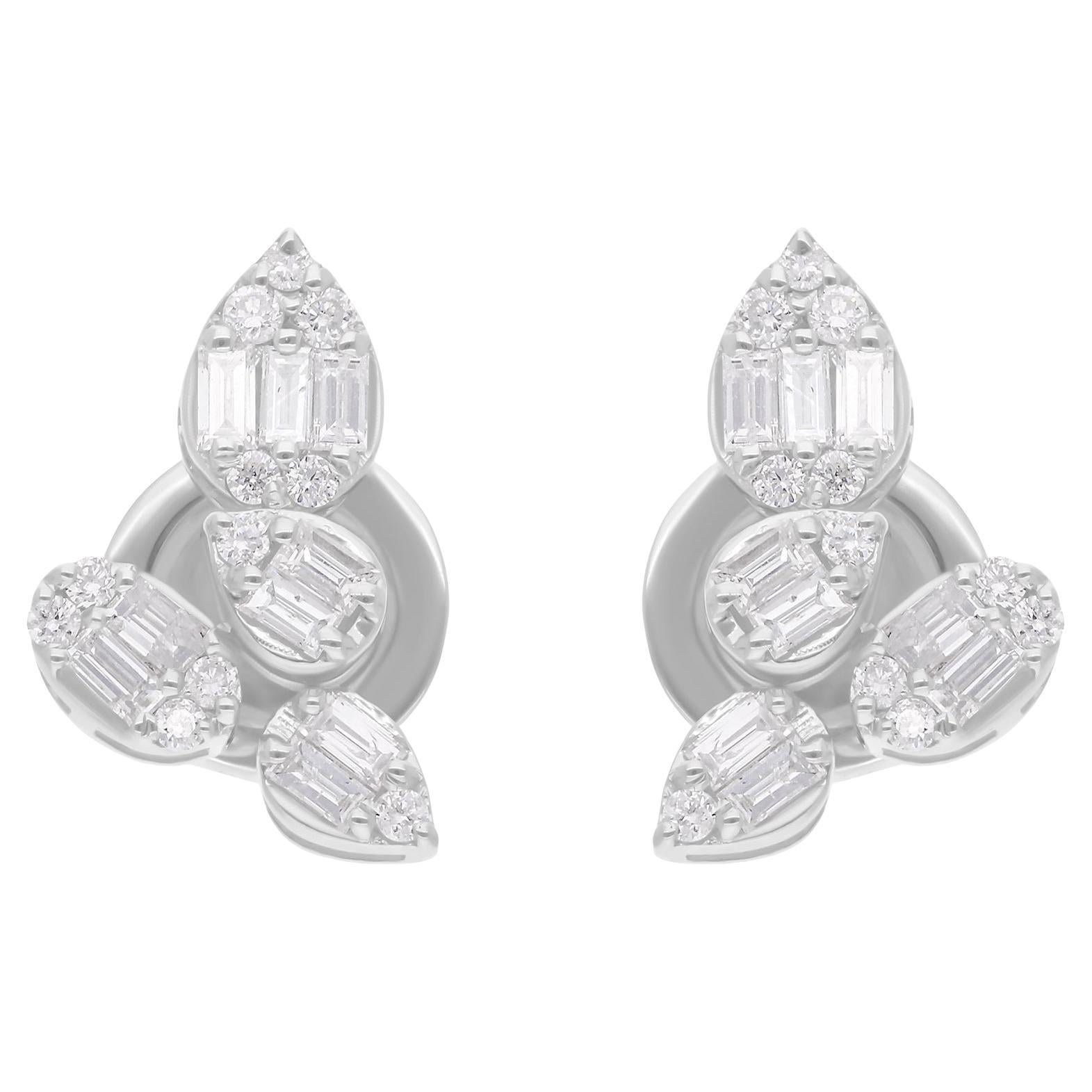 Natural 0.48 Carat SI/H Baguette Diamond Earrings 18 Karat White Gold Jewelry