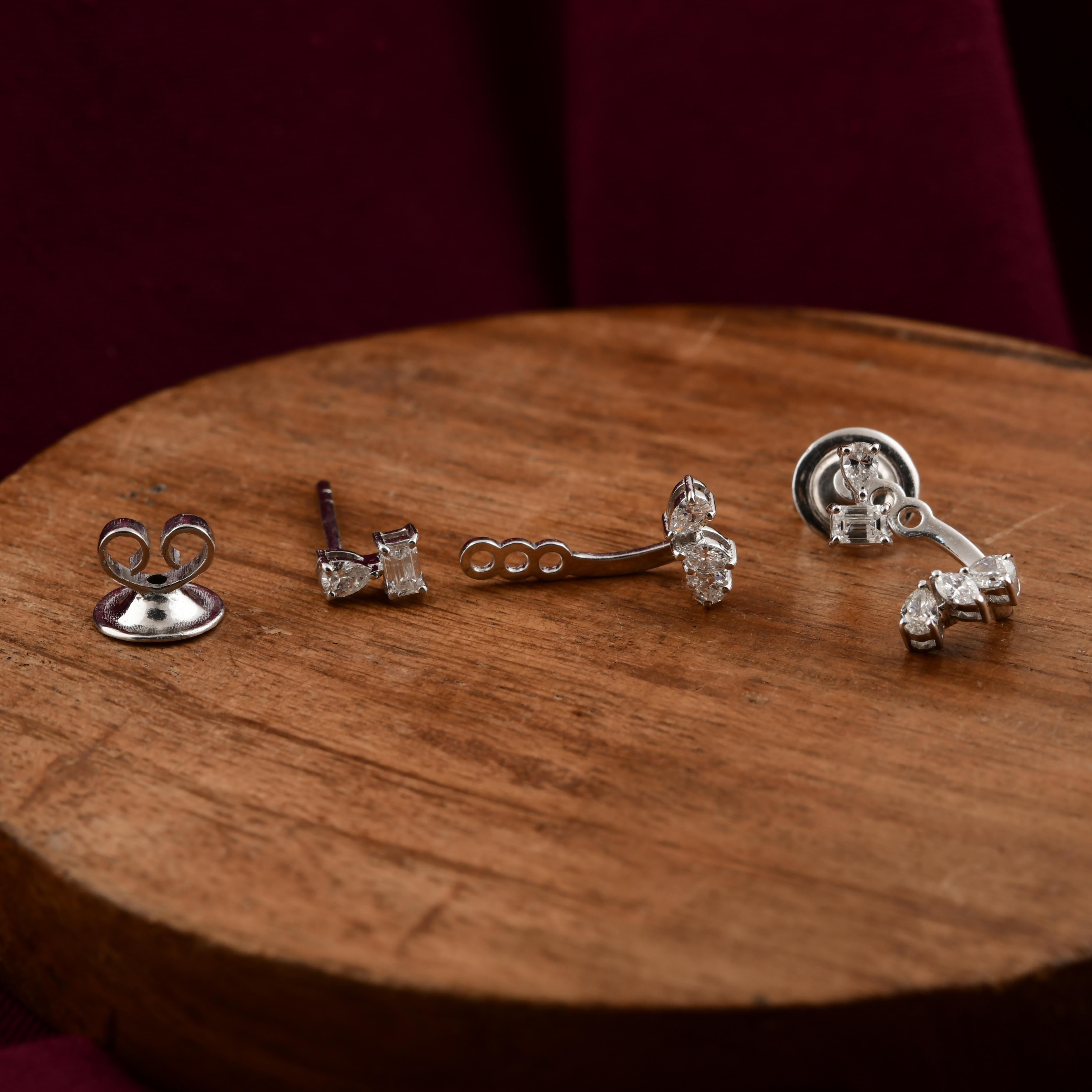 Pendientes de diamantes naturales talla esmeralda SI/H pera de 0,48 quilates y 14 quilates de oro blanco en Nuevo estado para la venta en Diera, Dubai