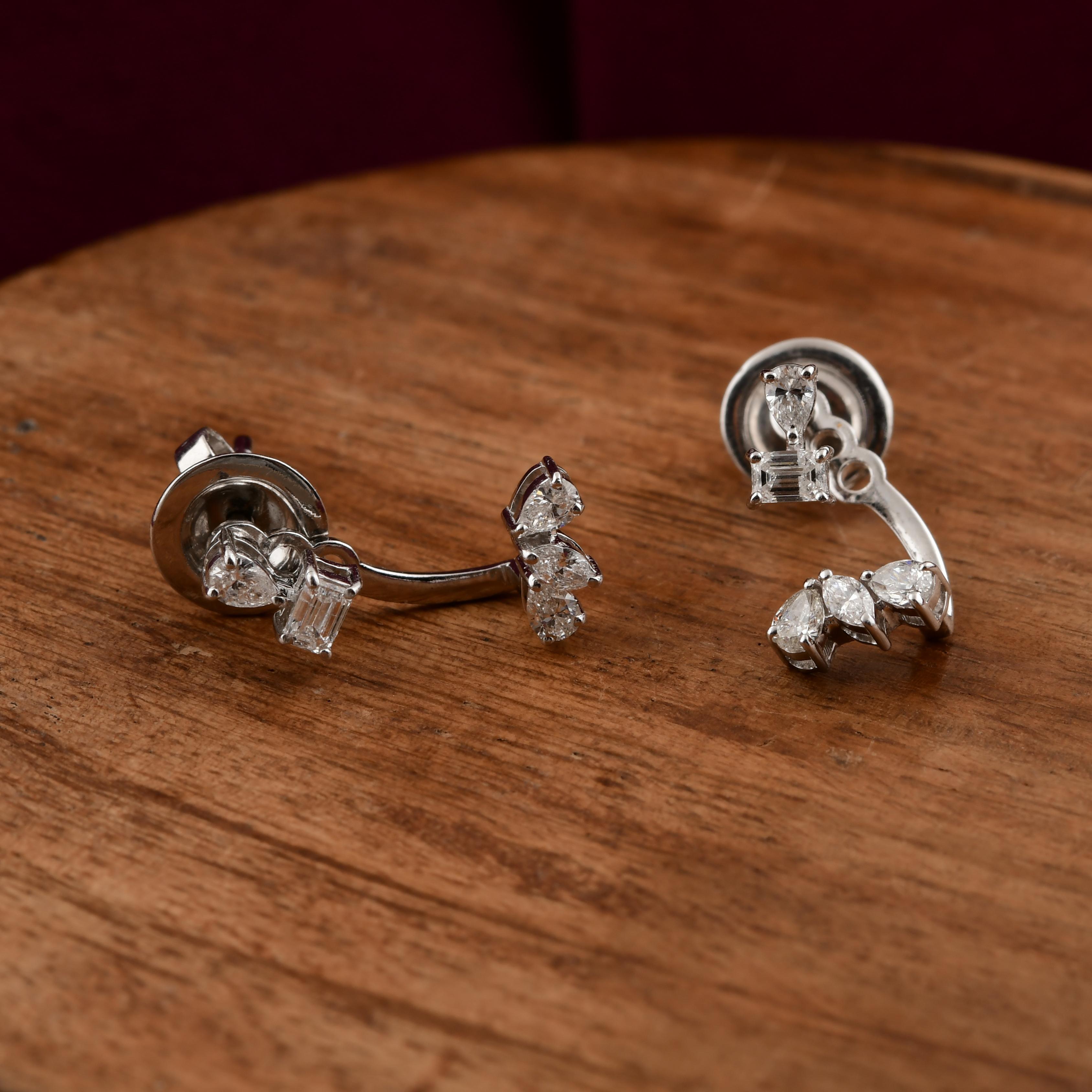 Pendientes de diamantes naturales talla esmeralda SI/H pera de 0,48 quilates y 14 quilates de oro blanco en venta 1