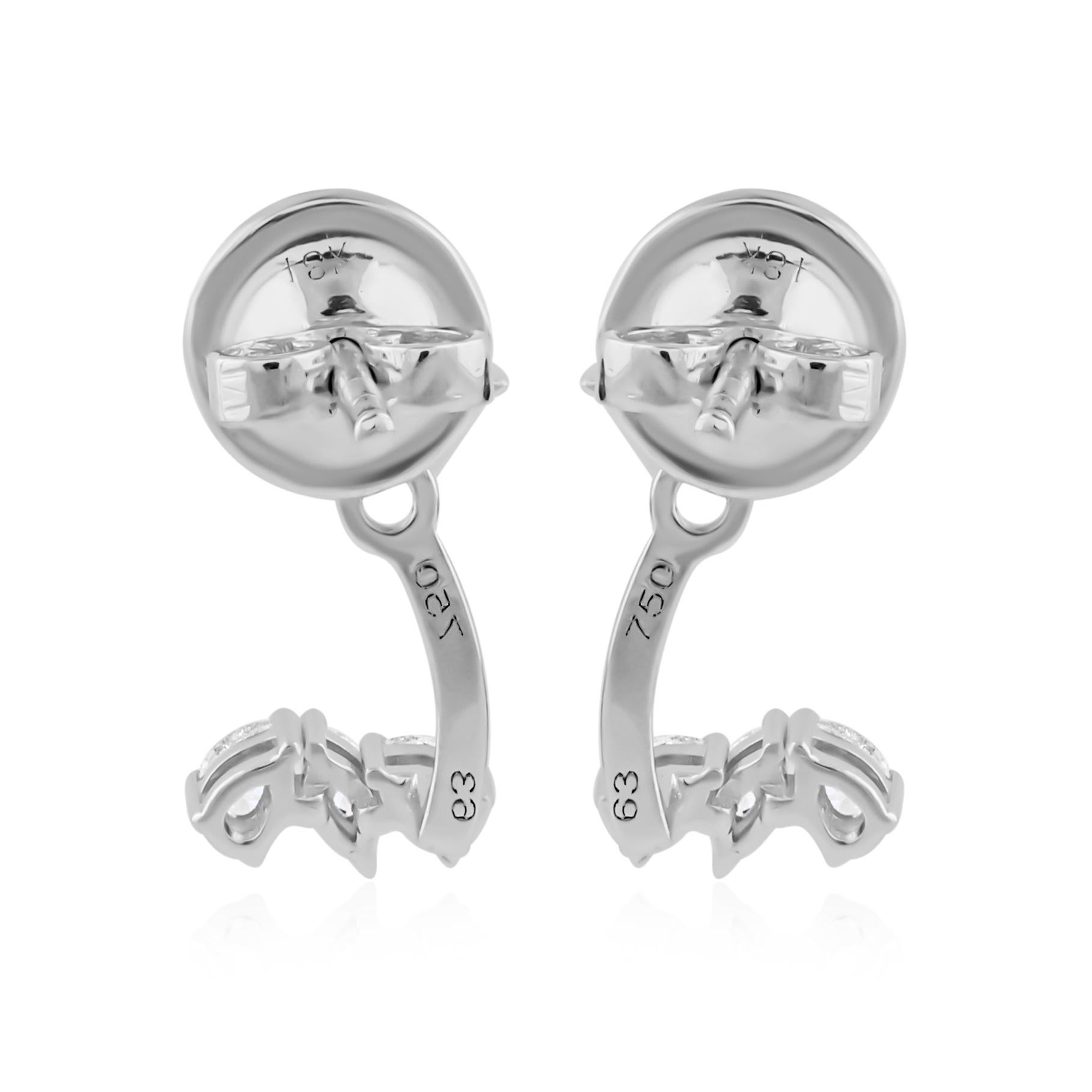 Modern Natural 0.48 Carat SI/H Pear Emerald Cut Diamond Earrings 18 Karat White Gold For Sale