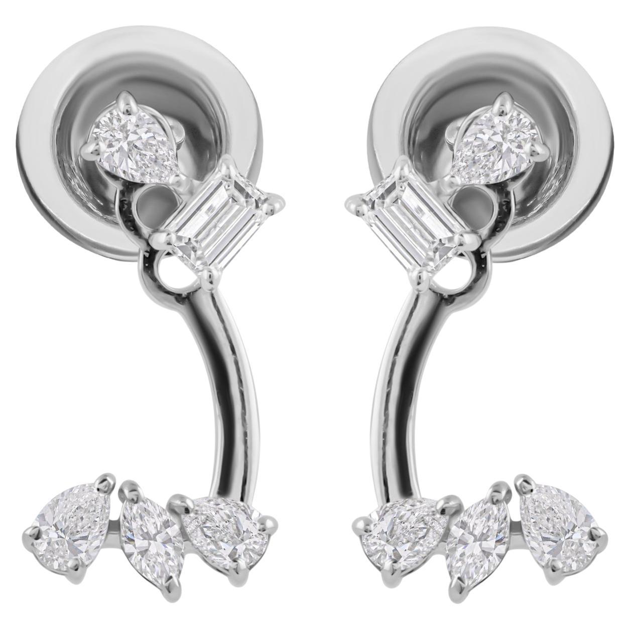 Natural 0.48 Carat SI/H Pear Emerald Cut Diamond Earrings 18 Karat White Gold For Sale