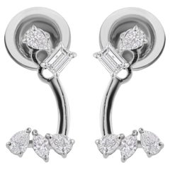 Natural 0.48 Carat SI/H Pear Emerald Cut Diamond Earrings 18 Karat White Gold