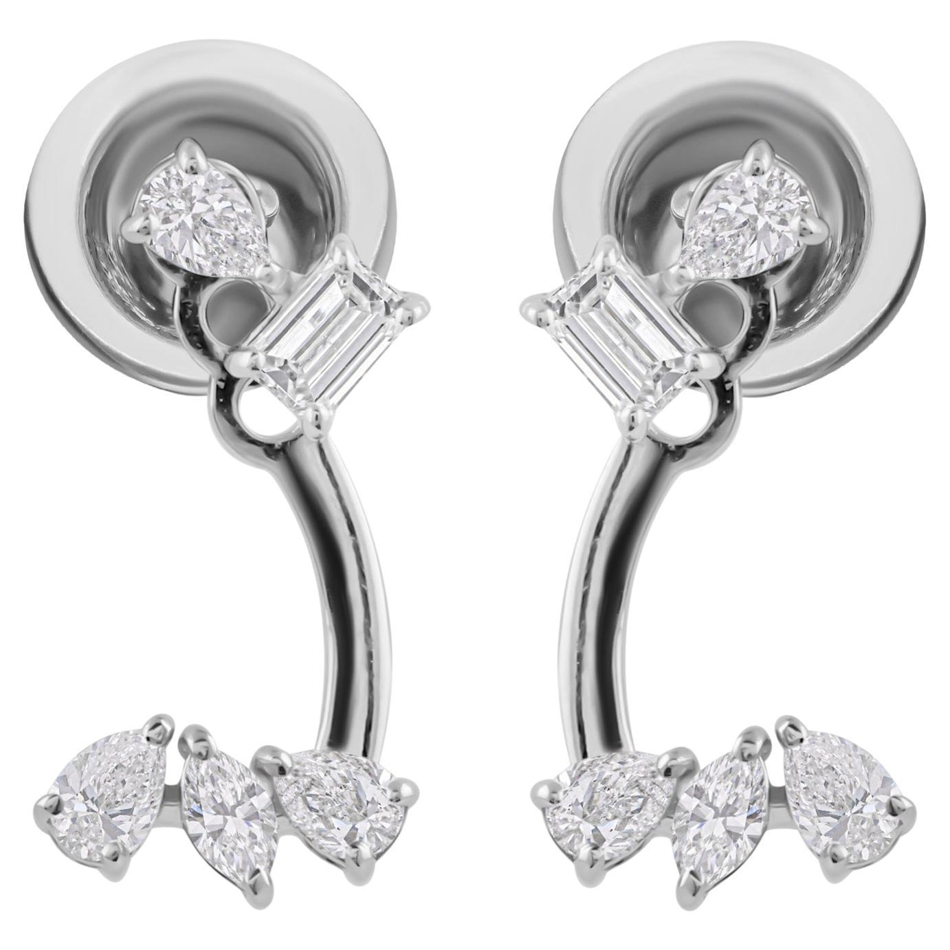 Natural 0.48 Carat SI/H Pear Emerald Cut Diamond Earrings 18 Karat White Gold