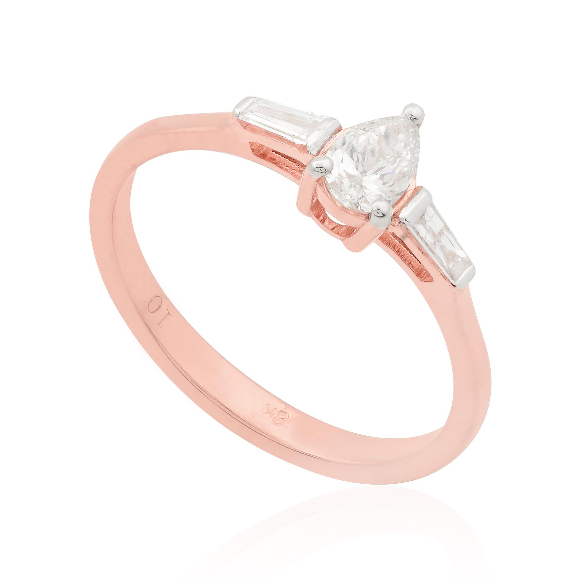 in vendita:  Anello a fascia con diamante baguette naturale da 0,48 carati SI/H a forma di pera in oro rosa 18 carati 4