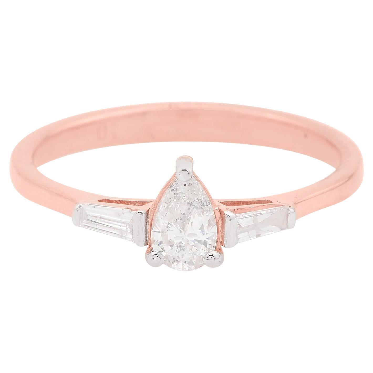 in vendita:  Anello a fascia con diamante baguette naturale da 0,48 carati SI/H a forma di pera in oro rosa 18 carati