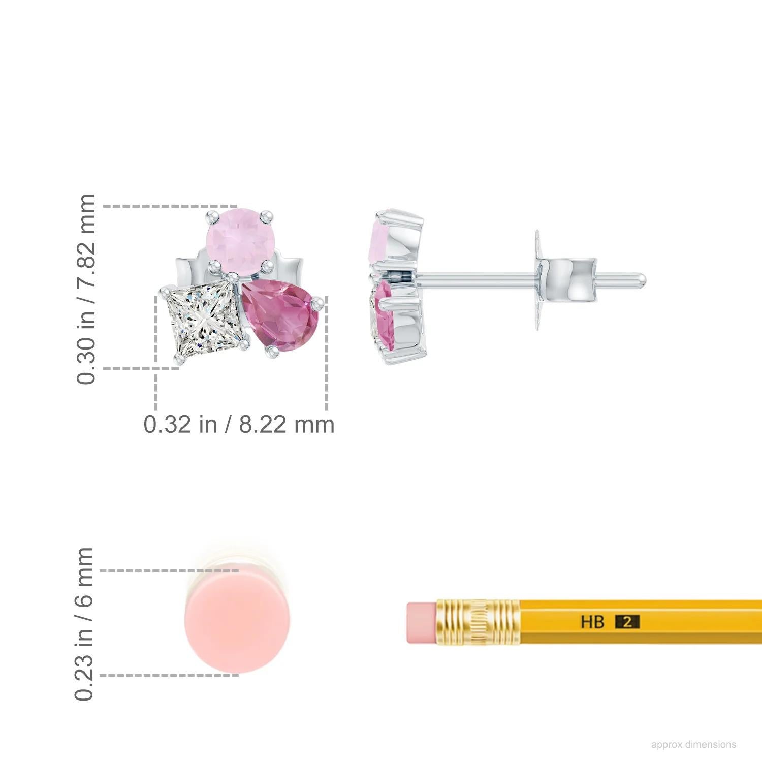 Modern Natural 0.48Ct Pink Tourmaline and Lab Diamond Stud Earrings in 14K White Gold For Sale