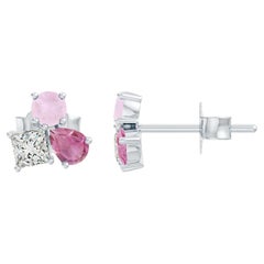 Natural 0.48Ct Pink Tourmaline and Lab Diamond Stud Earrings in 14K White Gold