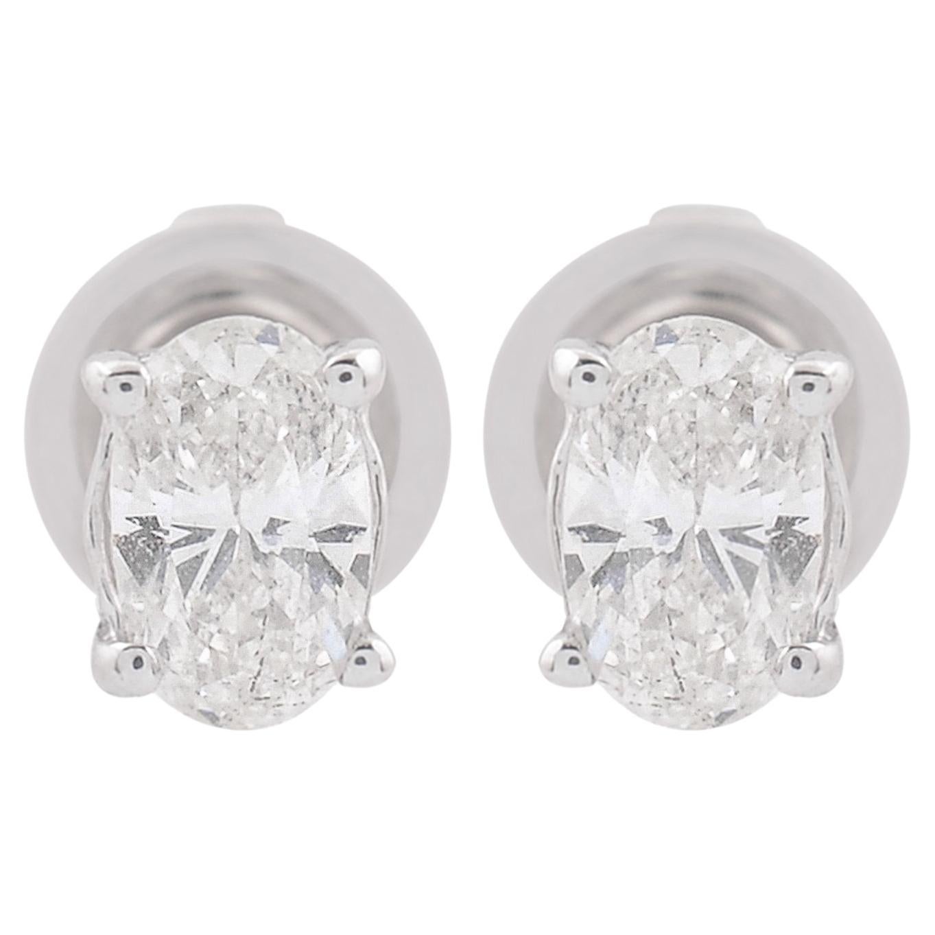 Natural 0.49 Carat Oval Shape Diamond Stud Earrings Solid 14k White Gold Jewelry