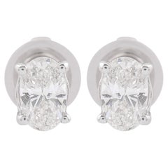 Natural 0.49 Carat Oval Shape Diamond Stud Earrings Solid 14k White Gold Jewelry