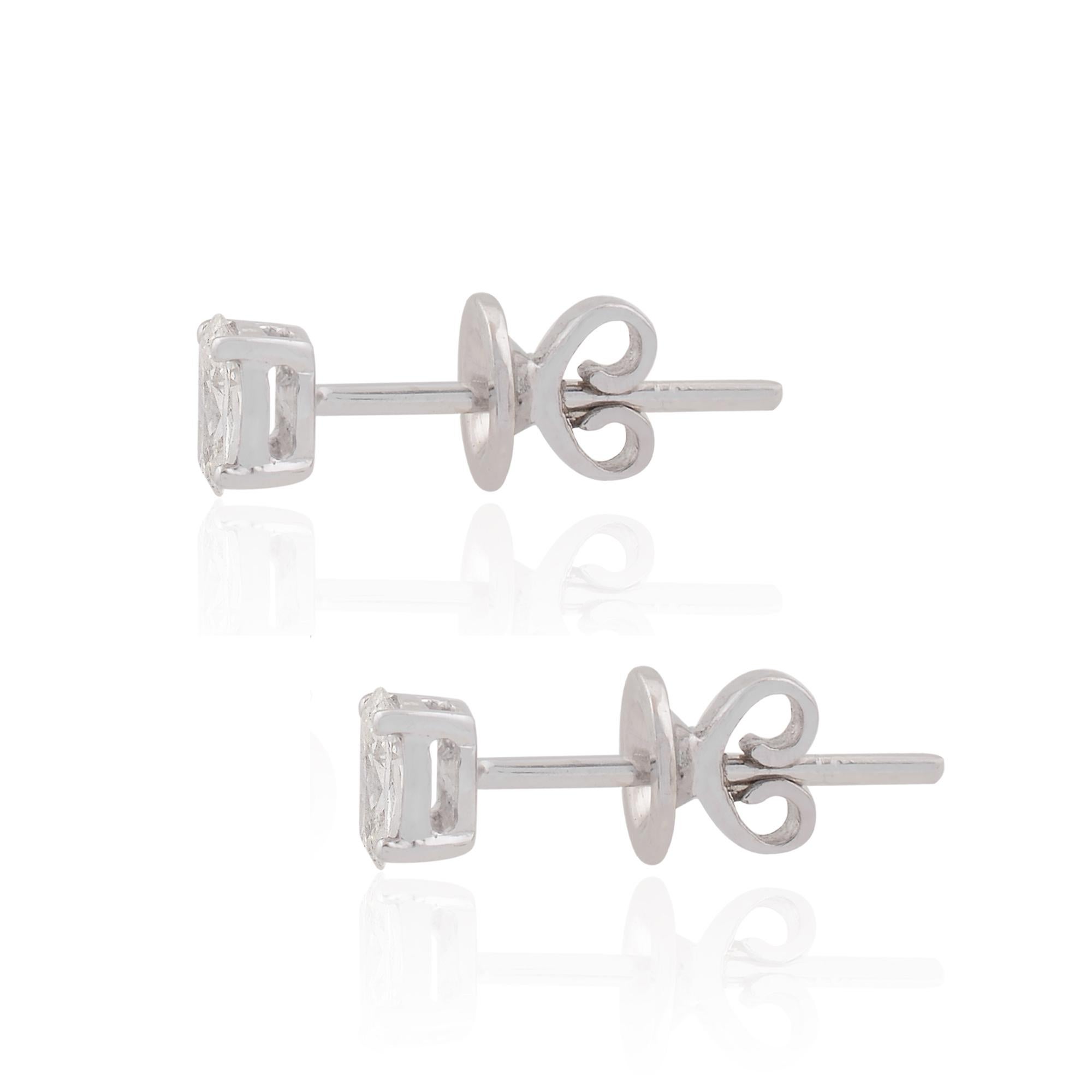 Boucles d'oreilles diamant ovale Nature SI Clarity HI Color 18k White Gold Jewelry en vente 1