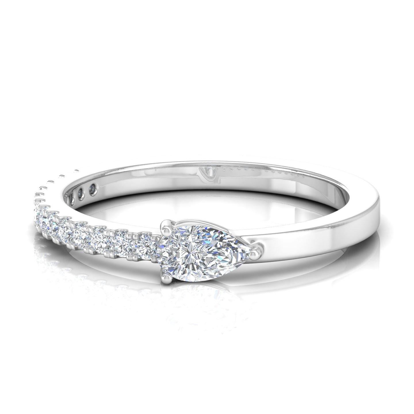 For Sale:  Natural 0.49 Carat SI Clarity HI Color Pear Diamond Band Ring 14k White Gold 6