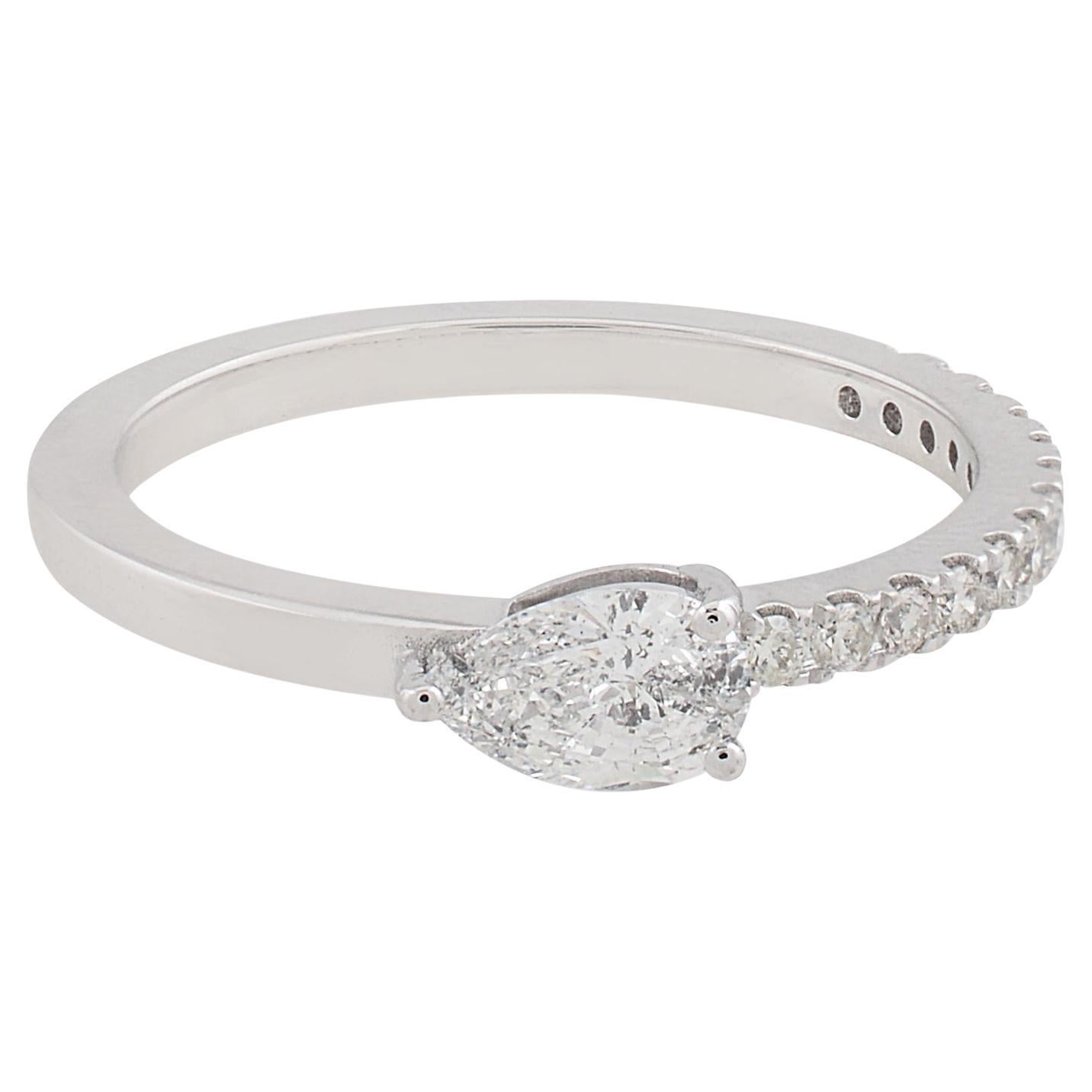 Natürlicher 0,49 Karat SI Reinheit HI Farbe Birne Diamant Band Ring 14k Weißgold im Angebot