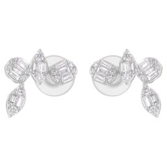 Natural 0.49 Carat SI/H Baguette Round Diamond Earrings 14 Karat White Gold