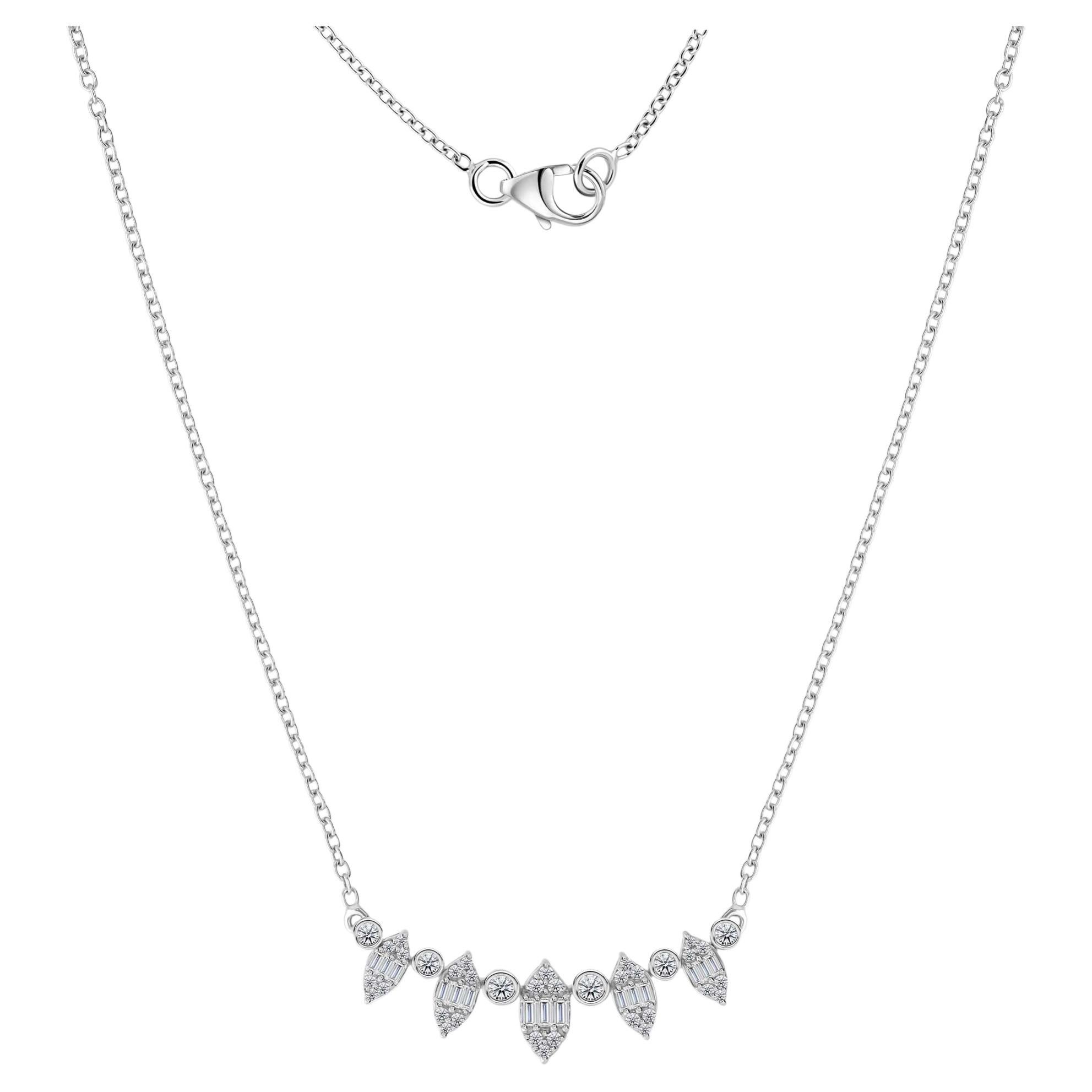 Collier en or blanc 18 carats avec diamants taille baguette et marquise disposés en grappe, 0,49 ct Cadeau pour elle