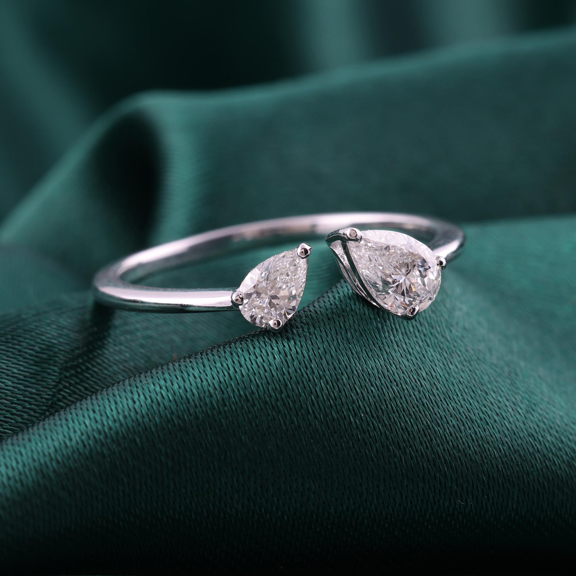 Im Angebot: Natürlicher 0,5 Karat SI Reinheit HI Farbe Birnen-Diamant-Manschettenring 18 Karat Weißgold () 2