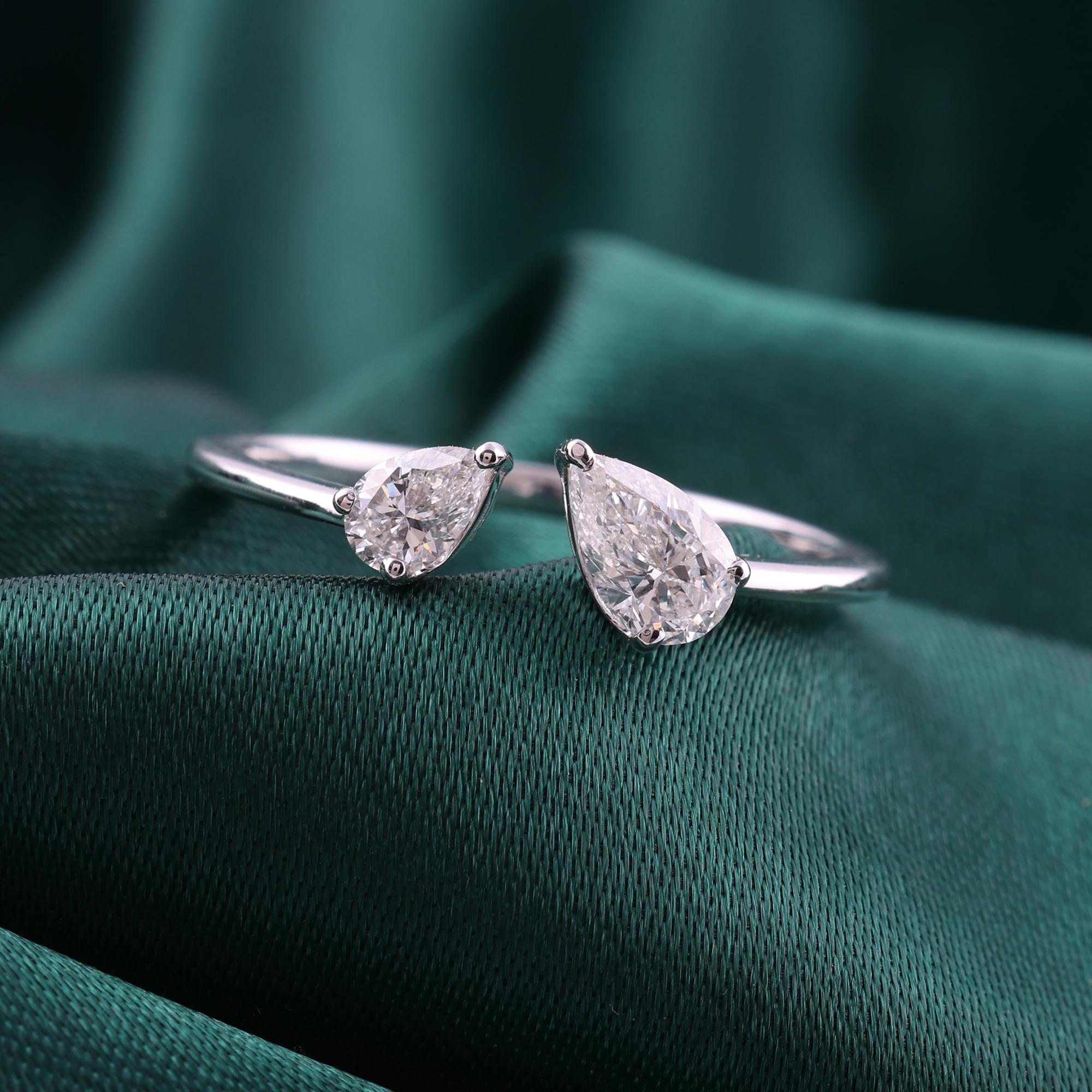 Im Angebot: Natürlicher 0,5 Karat SI Reinheit HI Farbe Birnen-Diamant-Manschettenring 18 Karat Weißgold () 3