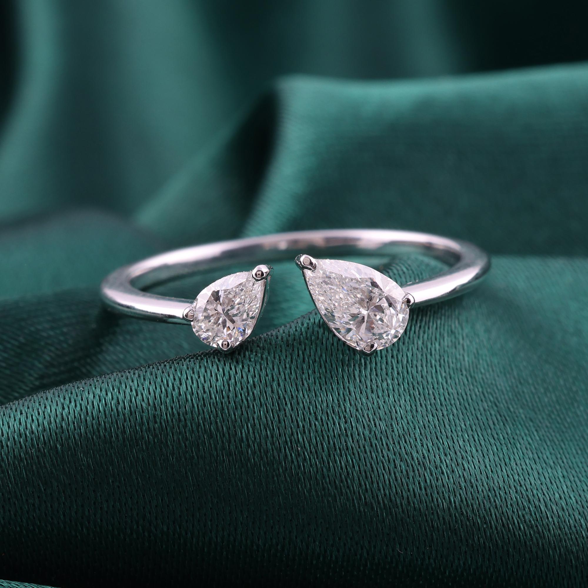 Im Angebot: Natürlicher 0,5 Karat SI Reinheit HI Farbe Birnen-Diamant-Manschettenring 18 Karat Weißgold () 4