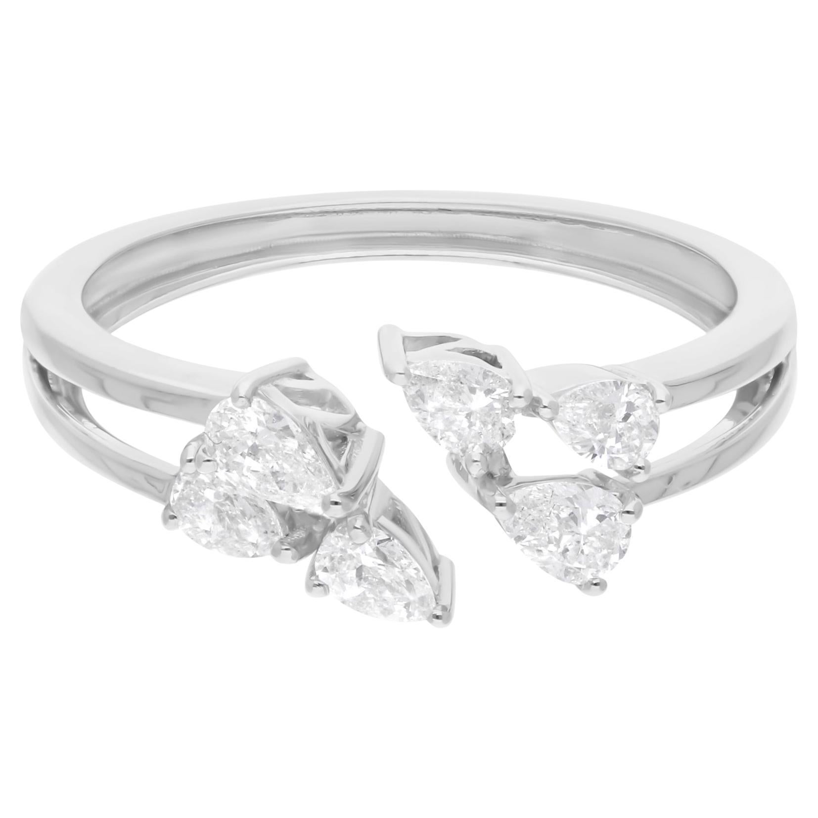 Natürlicher 0,5 Karat SI Reinheit HI Farbe Birnen-Diamant-Manschettenring 18 Karat Weißgold im Angebot