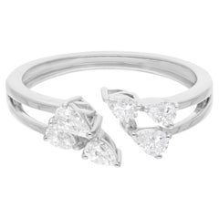 Natural 0.5 Carat SI Clarity HI Color Pear Diamond Cuff Ring 18 Karat White Gold