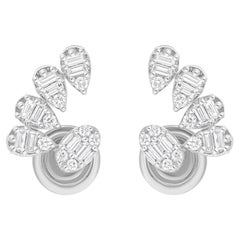 Natural 0.5 Carat SI/H Diamond Cluster Stud Earrings 18 Karat White Gold