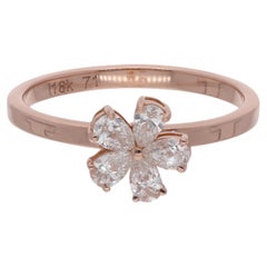 Natural 0.5 Carat SI/H Pear Brilliant Cut Diamond Floral Ring 18 Karat Rose Gold