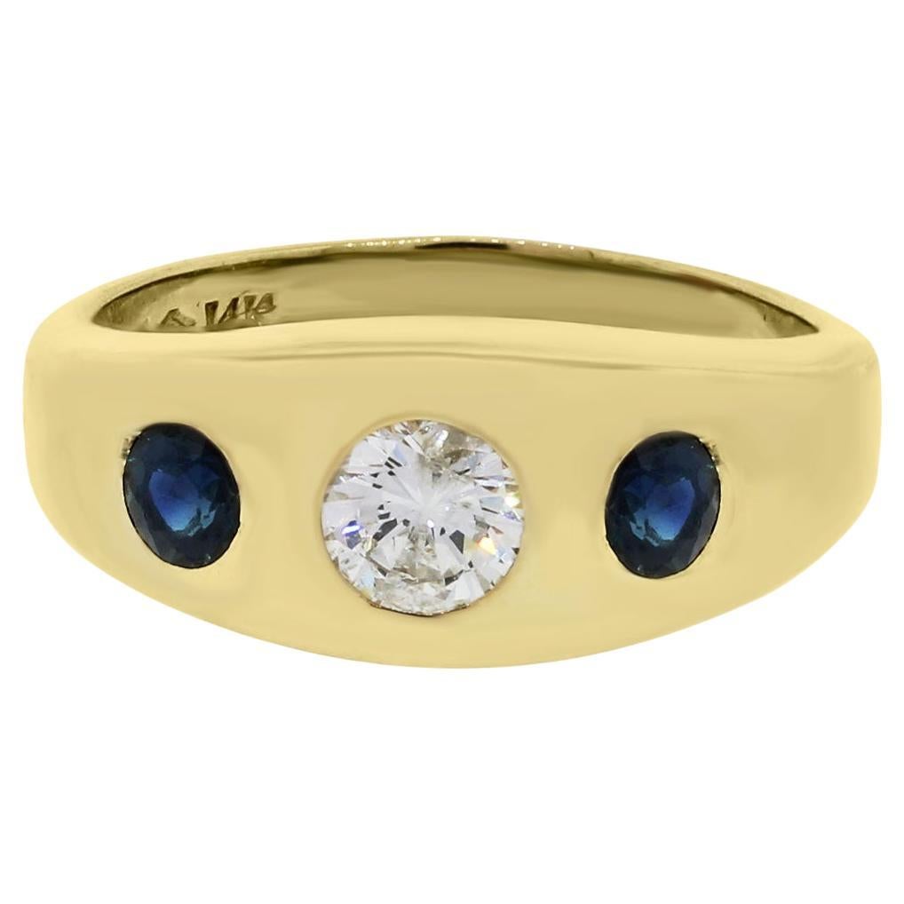 Diamante Natural 0.50 Quilates & Zafiro 0.50 Quilates Anillo para Hombre 14 Quilates En Stock