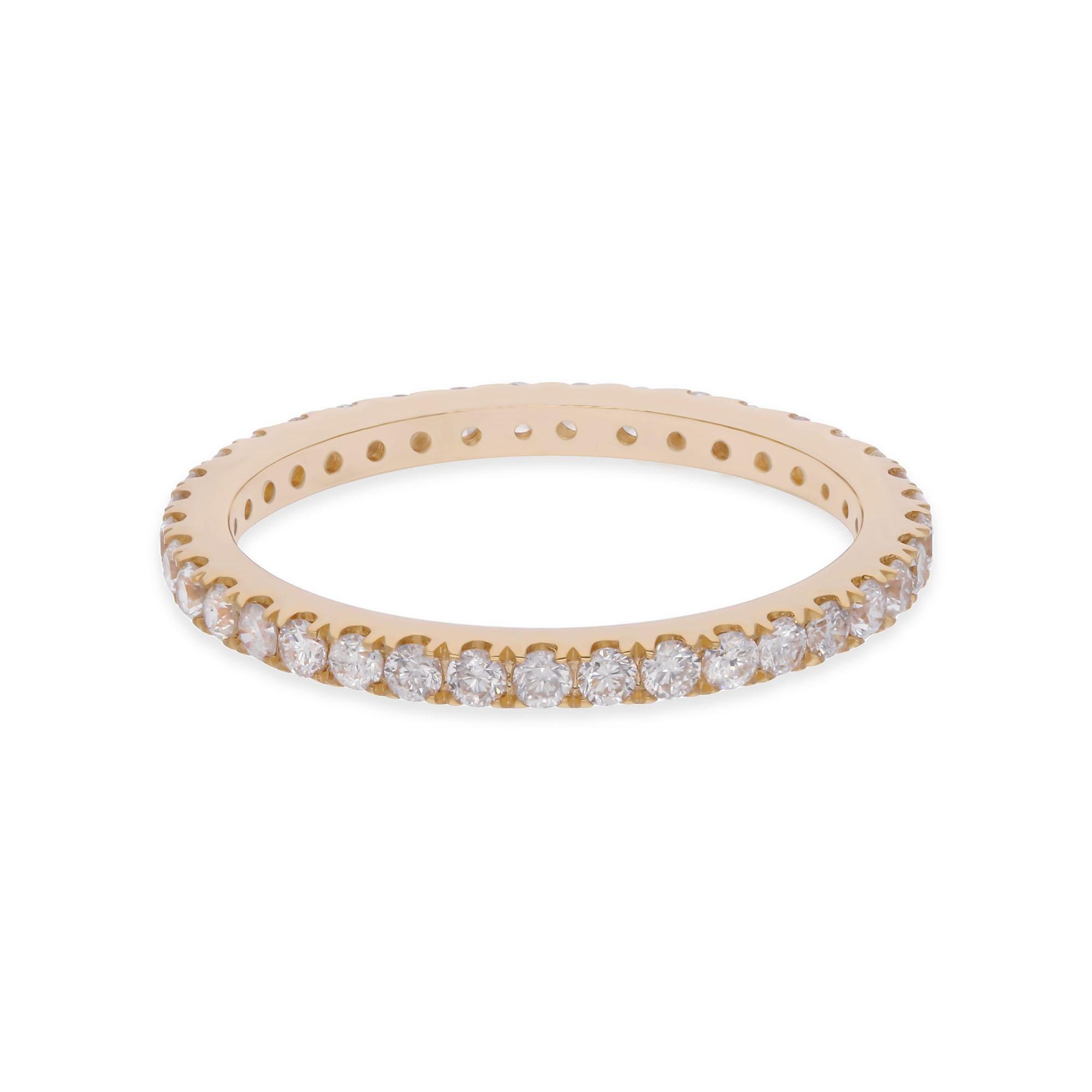 Modern Natural 0.50 Carat Round Diamond Band Ring 14 Karat Yellow Gold Handmade Jewelry For Sale