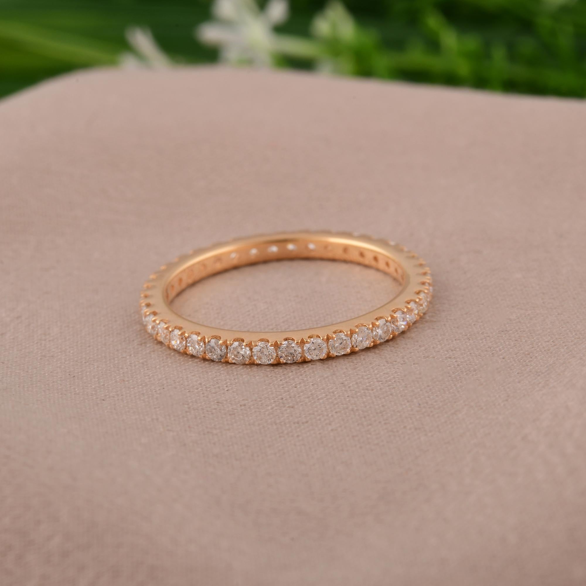 Round Cut Natural 0.50 Carat Round Diamond Band Ring 14 Karat Yellow Gold Handmade Jewelry For Sale