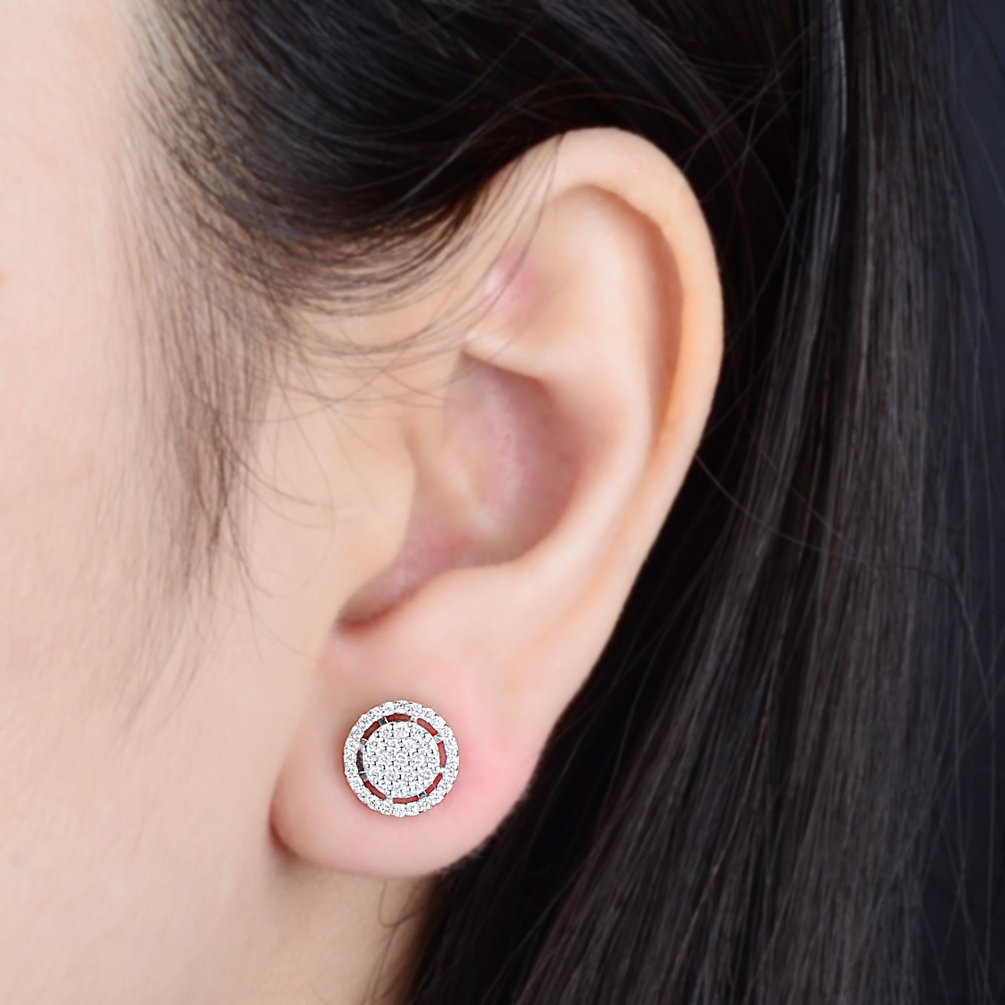 Modern Natural 0.50 Carat Round Diamond Halo Stud Earrings 10 Karat White Gold Jewelry For Sale