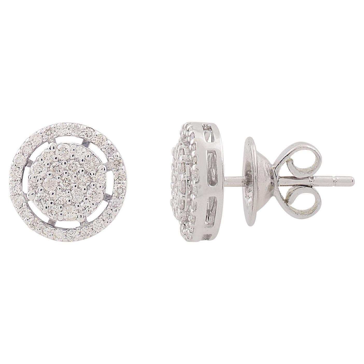 Natural 0.50 Carat Round Diamond Halo Stud Earrings 10 Karat White Gold Jewelry For Sale