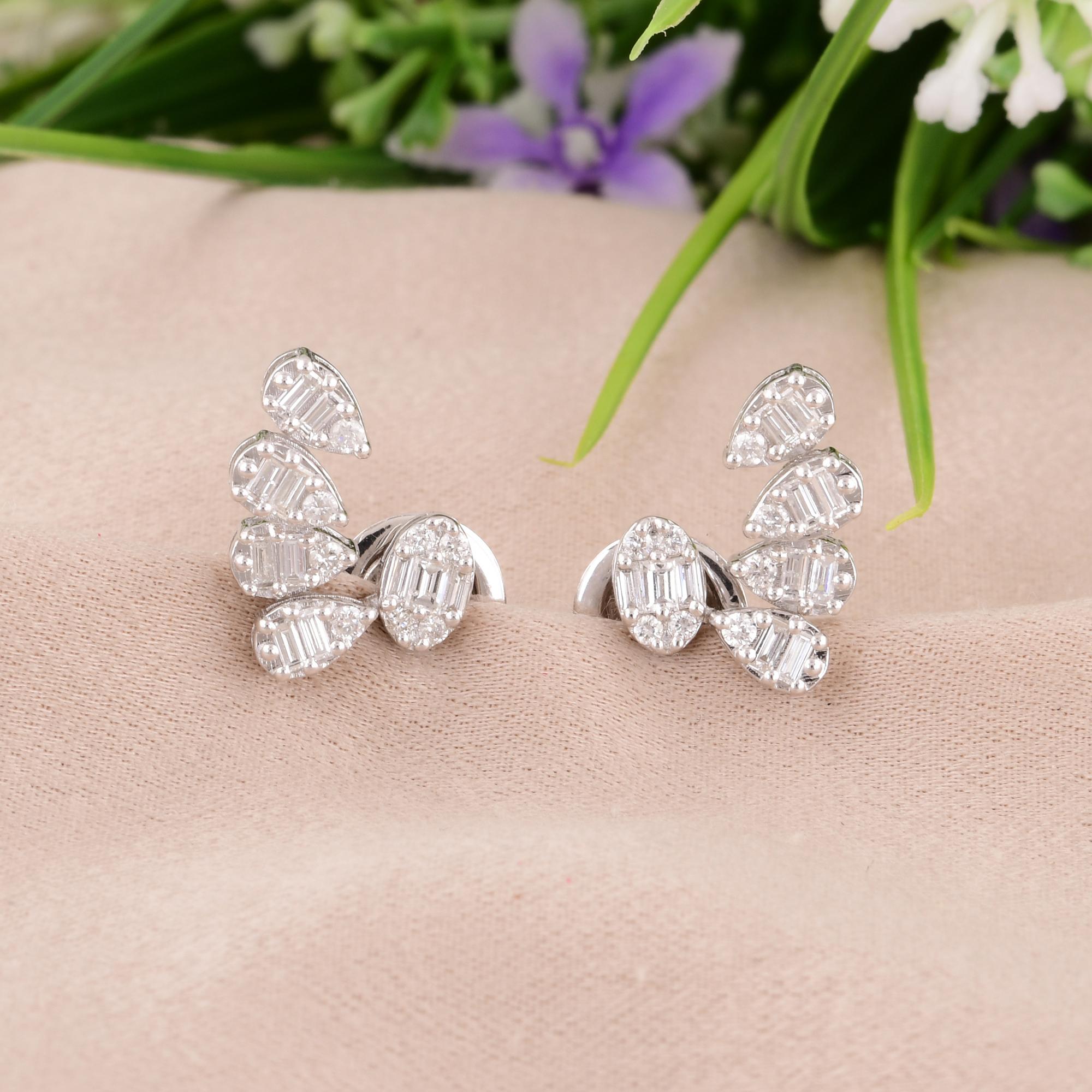 Modern Natural 0.50 Carat SI/H Baguette Diamond Earrings 14 Karat White Gold Jewelry For Sale