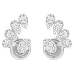 Natural 0.50 Carat SI/H Baguette Diamond Earrings 14 Karat White Gold Jewelry