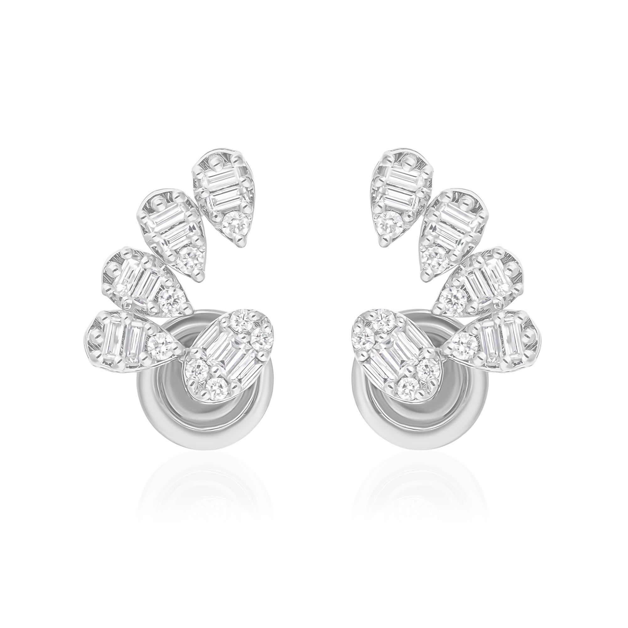 Pendientes de diamantes baguette SI/H naturales de 0,50 quilates Joyas de oro blanco de 14 quilates en venta