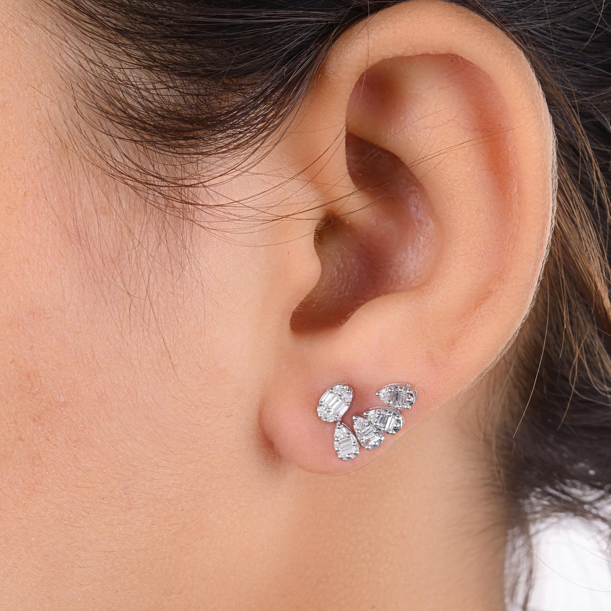 Baguette Cut Natural 0.50 Carat SI/H Baguette Diamond Earrings 18 Karat White Gold Jewelry For Sale