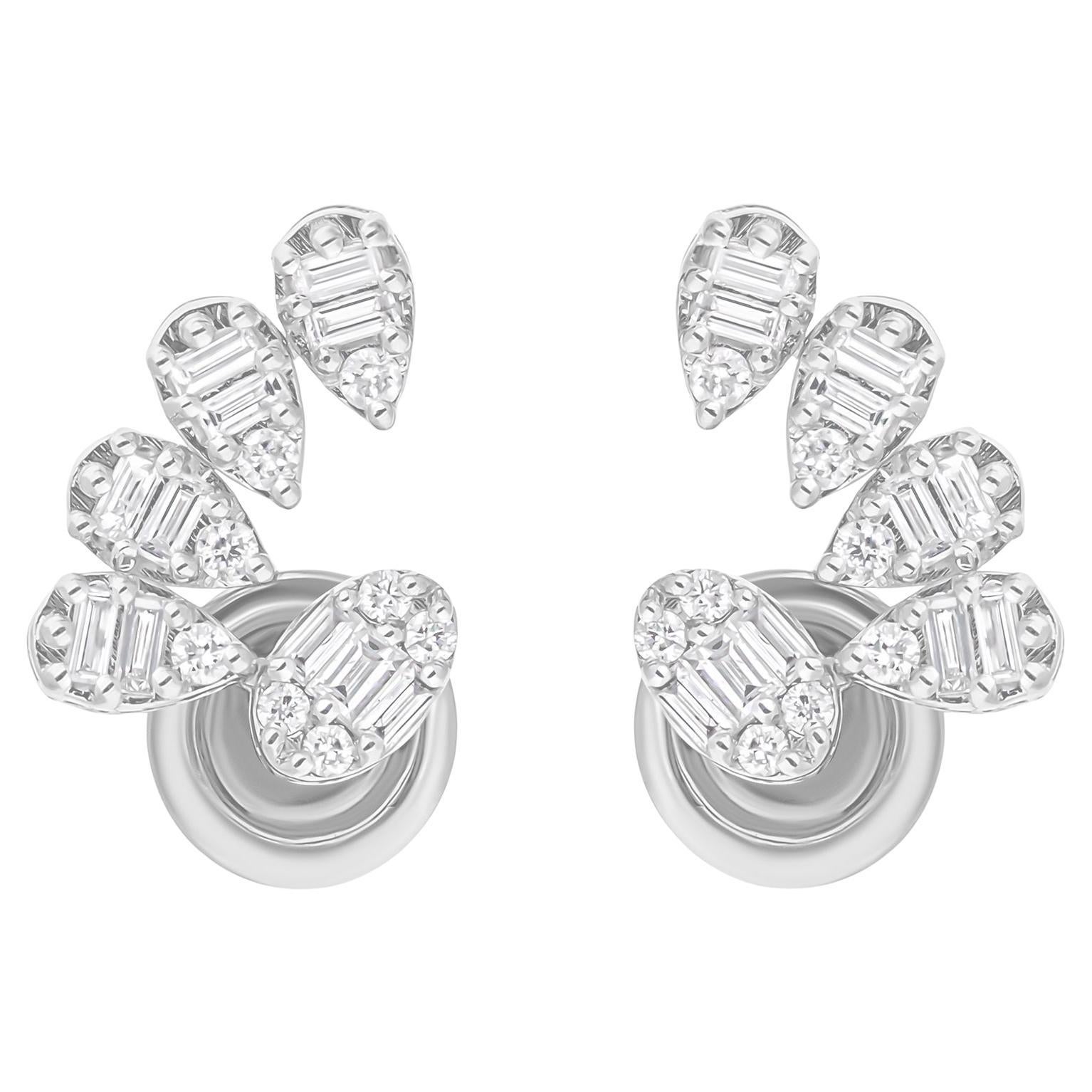 Natural 0.50 Carat SI/H Baguette Diamond Earrings 18 Karat White Gold Jewelry For Sale